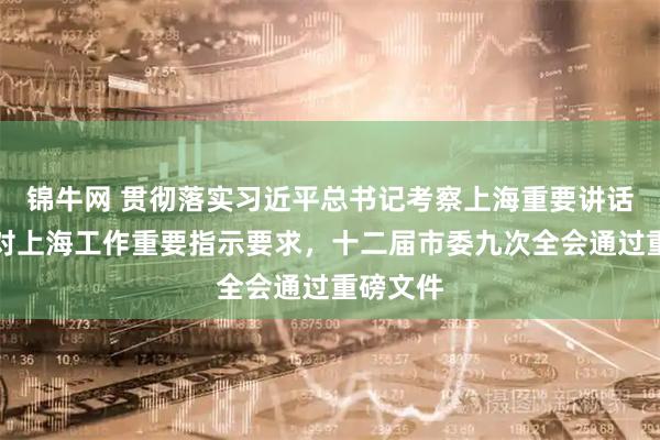 锦牛网 贯彻落实习近平总书记考察上海重要讲话精神和对上海工作重要指示要求，十二届市委九次全会通过重磅文件